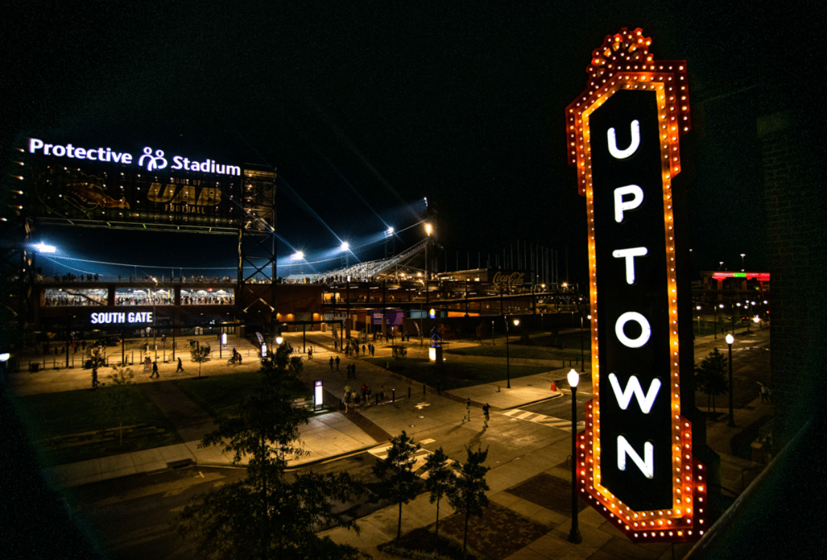 a building lit up at night